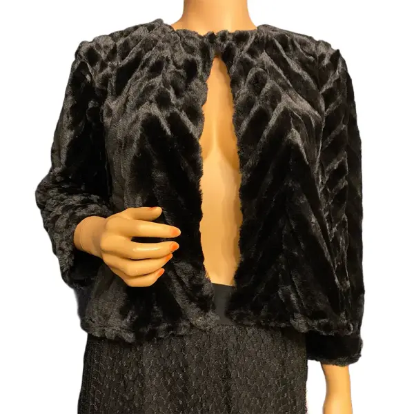 Calvin Klein Cropped Faux Fur Jacket Black Open Front XL