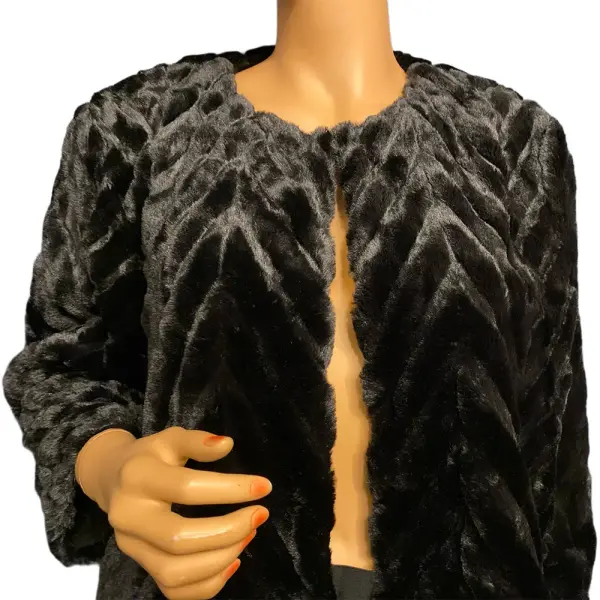 Calvin Klein Cropped Faux Fur Jacket Black Open Front XL