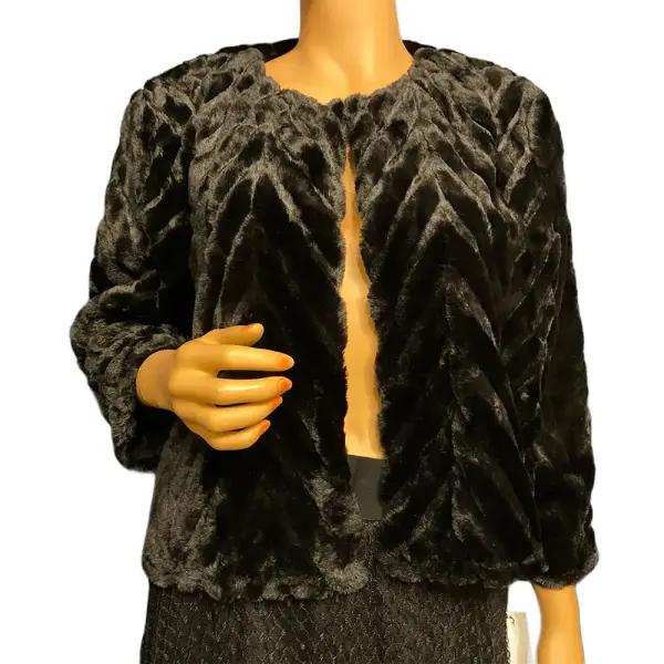 Calvin Klein Cropped Faux Fur Jacket Black Open Front XL