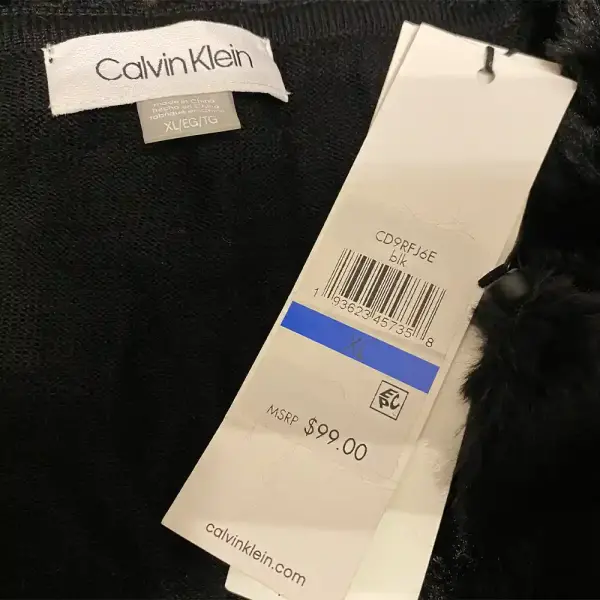 Calvin Klein Cropped Faux Fur Jacket Black Open Front XL