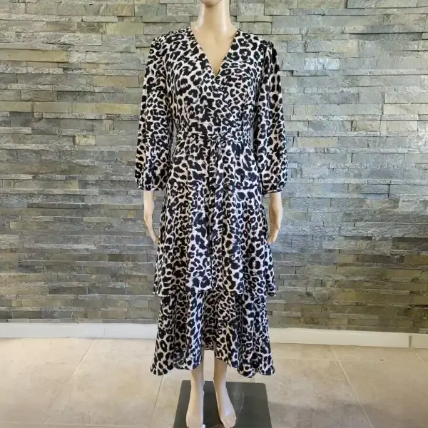 Calvin Klein Women's Leopard Print Ruffle Belted Dress Size 4