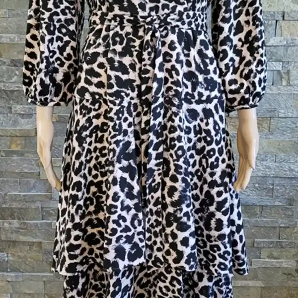 Calvin Klein Women's Leopard Print Ruffle Belted Dress Size 4