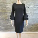 Calvin Klein Black Bell Sleeve Dress with Rhinestone Trim