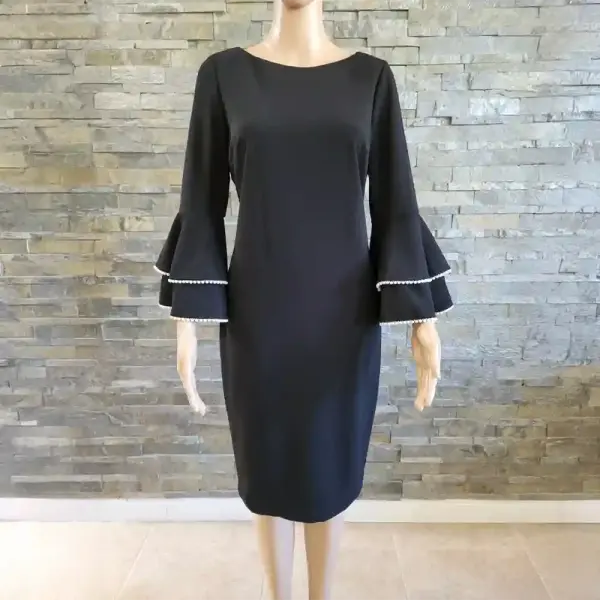 Calvin Klein Black Bell Sleeve Dress with Rhinestone Trim