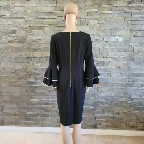 Calvin Klein Black Bell Sleeve Dress with Rhinestone Trim