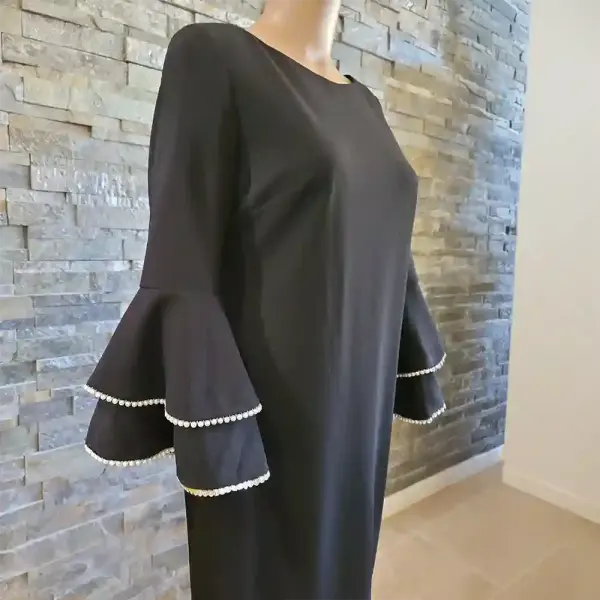 Calvin Klein Black Bell Sleeve Dress with Rhinestone Trim