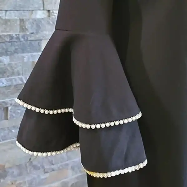 Calvin Klein Black Bell Sleeve Dress with Rhinestone Trim