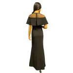 Calvin Klein Illusion Yoke Off Shoulder Gown with Beaded Cape Overlay