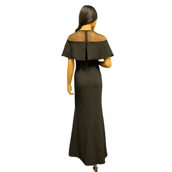 Calvin Klein Illusion Yoke Off Shoulder Gown with Beaded Cape Overlay
