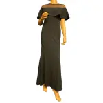 Calvin Klein Illusion Yoke Off Shoulder Gown with Beaded Cape Overlay