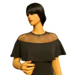 Calvin Klein Illusion Yoke Off Shoulder Gown with Beaded Cape Overlay