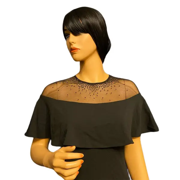 Calvin Klein Illusion Yoke Off Shoulder Gown with Beaded Cape Overlay