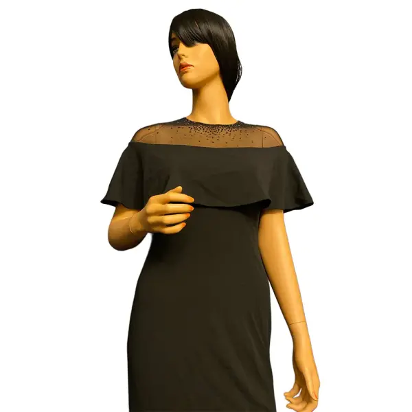 Calvin Klein Illusion Yoke Off Shoulder Gown with Beaded Cape Overlay