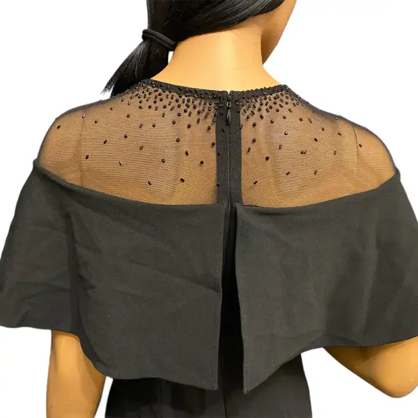 Calvin Klein Illusion Yoke Off Shoulder Gown with Beaded Cape Overlay