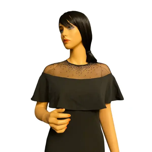 Calvin Klein Illusion Yoke Off Shoulder Gown with Beaded Cape Overlay