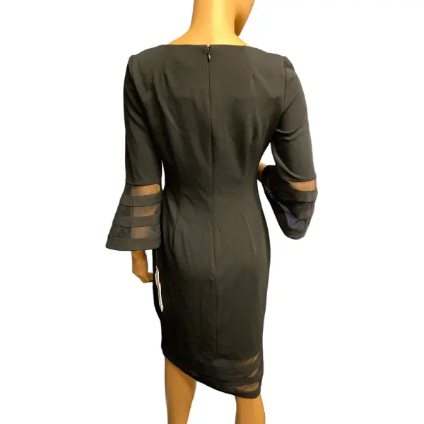 Calvin Klein Black Illusion Trim Bell Sleeve Sheath Dress
