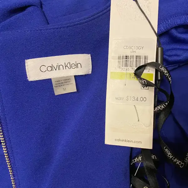 Calvin Klein Puff Sleeve Sheath Dress with Exposed Back Zipper