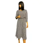 Calvin Klein Black and White Houndstooth Belted Midi Dress