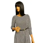 Calvin Klein Black and White Houndstooth Belted Midi Dress