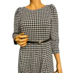 Calvin Klein Black and White Houndstooth Belted Midi Dress