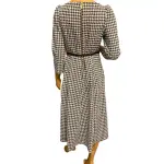 Calvin Klein Black and White Houndstooth Belted Midi Dress