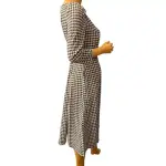 Calvin Klein Black and White Houndstooth Belted Midi Dress