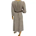 Calvin Klein Black and White Houndstooth Belted Midi Dress