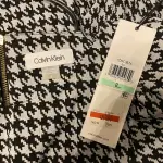 Calvin Klein Black and White Houndstooth Belted Midi Dress