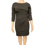Calvin Klein Womens Black Zippered 3/4 Sleeve Jewel Neck Short Sheath Dress