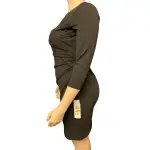 Calvin Klein Womens Black Zippered 3/4 Sleeve Jewel Neck Short Sheath Dress