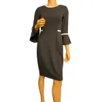 Calvin Klein Black Sheath Dress with White Piping and Bell Sleeves