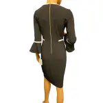 Calvin Klein Black Sheath Dress with White Piping and Bell Sleeves