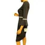 Calvin Klein Black Sheath Dress with White Piping and Bell Sleeves