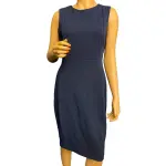 Calvin Klein Navy Scuba Crepe Sheath Dress with Gold Zipper