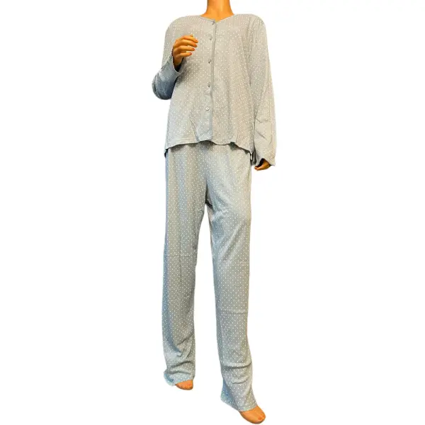 Charter Club Intimates Pajama Set Blue Polka Dot Cotton Button Front Two Piece