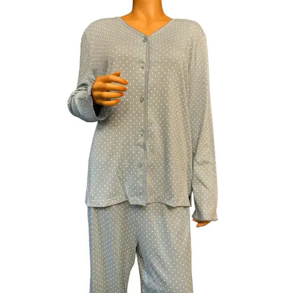 Charter Club Intimates Pajama Set Blue Polka Dot Cotton Button Front Two Piece
