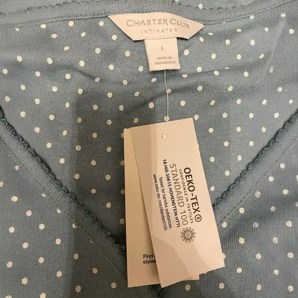 Charter Club Intimates Pajama Set Blue Polka Dot Cotton Button Front Two Piece