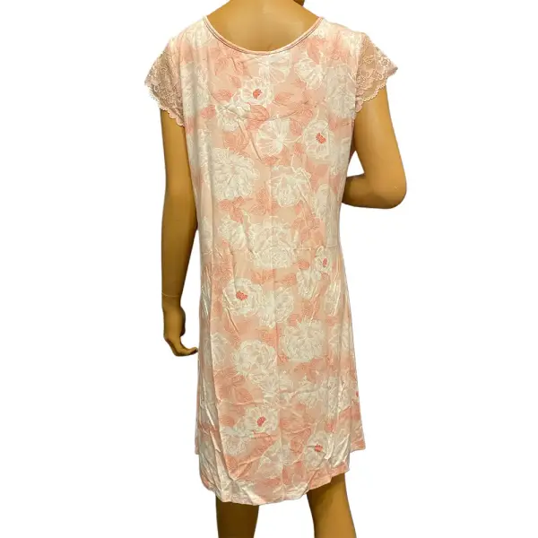 Charter Club Intimates Lace Sleeve Chemise Nightgown Pink White Floral