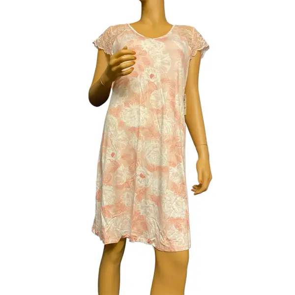 Charter Club Intimates Lace Sleeve Chemise Nightgown Pink White Floral