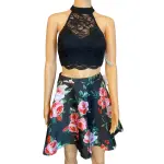 City Studios Two-Piece Lace Halter Top & Floral Skirt Set