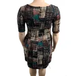 Connected Apparel Petite Fit and Flare Dress Abstract Grid Print Black Multi Size 12P