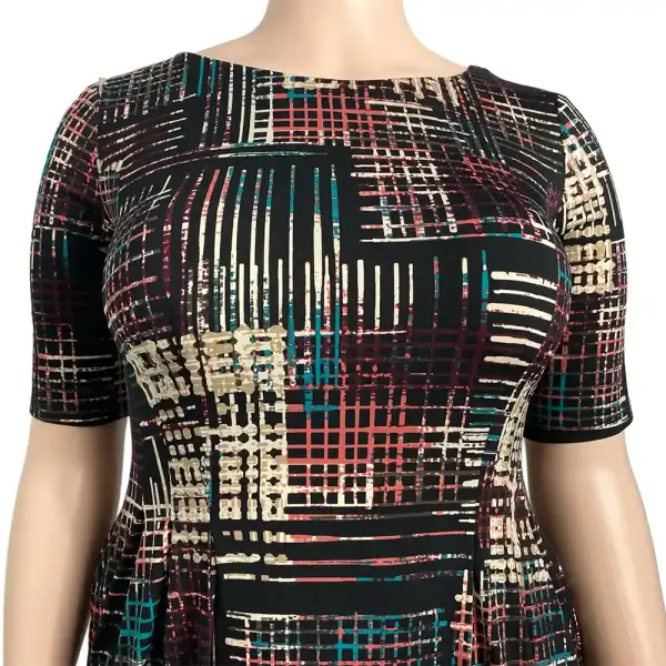 Connected Apparel Petite Fit and Flare Dress Abstract Grid Print Black Multi Size 12P