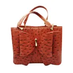 Grossi Elegant Orange Brown Faux Ostrich Bow Handbag with Crossbody Strap