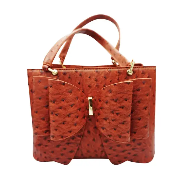 Grossi Elegant Orange Brown Faux Ostrich Bow Handbag with Crossbody Strap