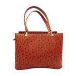 Grossi Elegant Orange Brown Faux Ostrich Bow Handbag with Crossbody Strap