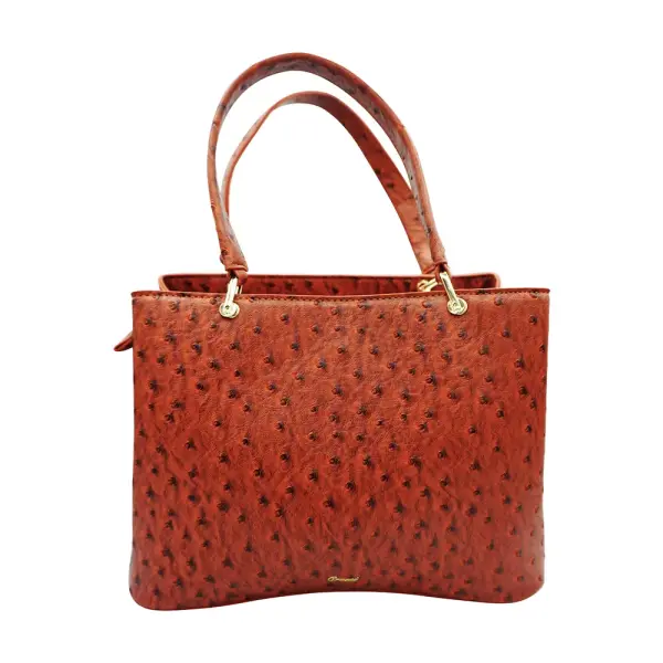 Grossi Elegant Orange Brown Faux Ostrich Bow Handbag with Crossbody Strap