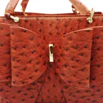 Grossi Elegant Orange Brown Faux Ostrich Bow Handbag with Crossbody Strap