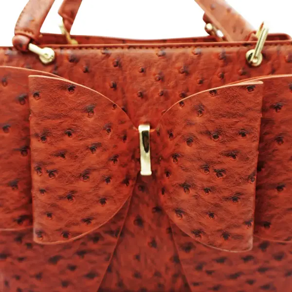 Grossi Elegant Orange Brown Faux Ostrich Bow Handbag with Crossbody Strap
