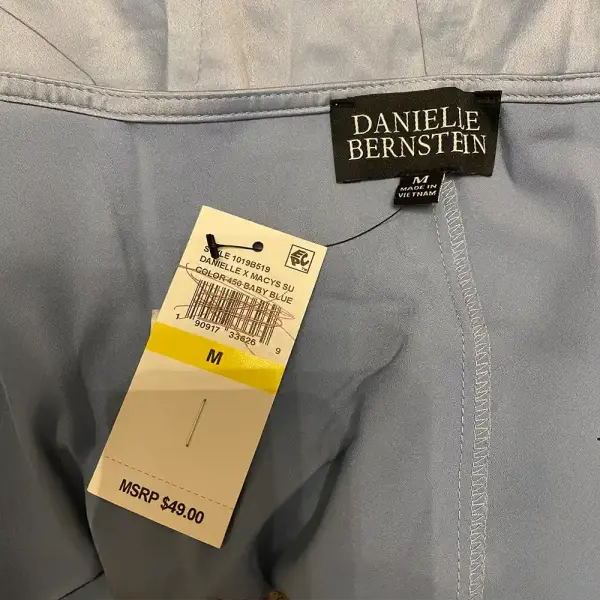 Danielle Bernstein Puff Sleeve Crop Top Baby Blue V Neck Snap Front