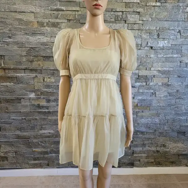 Danielle Bernstein Women Organza Puff Sleeve Sheer Mini Dress Light Green